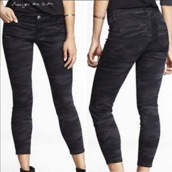 Express Black Camo Skinny Cropped Jeggings Size 0 - Picture 1 of 7